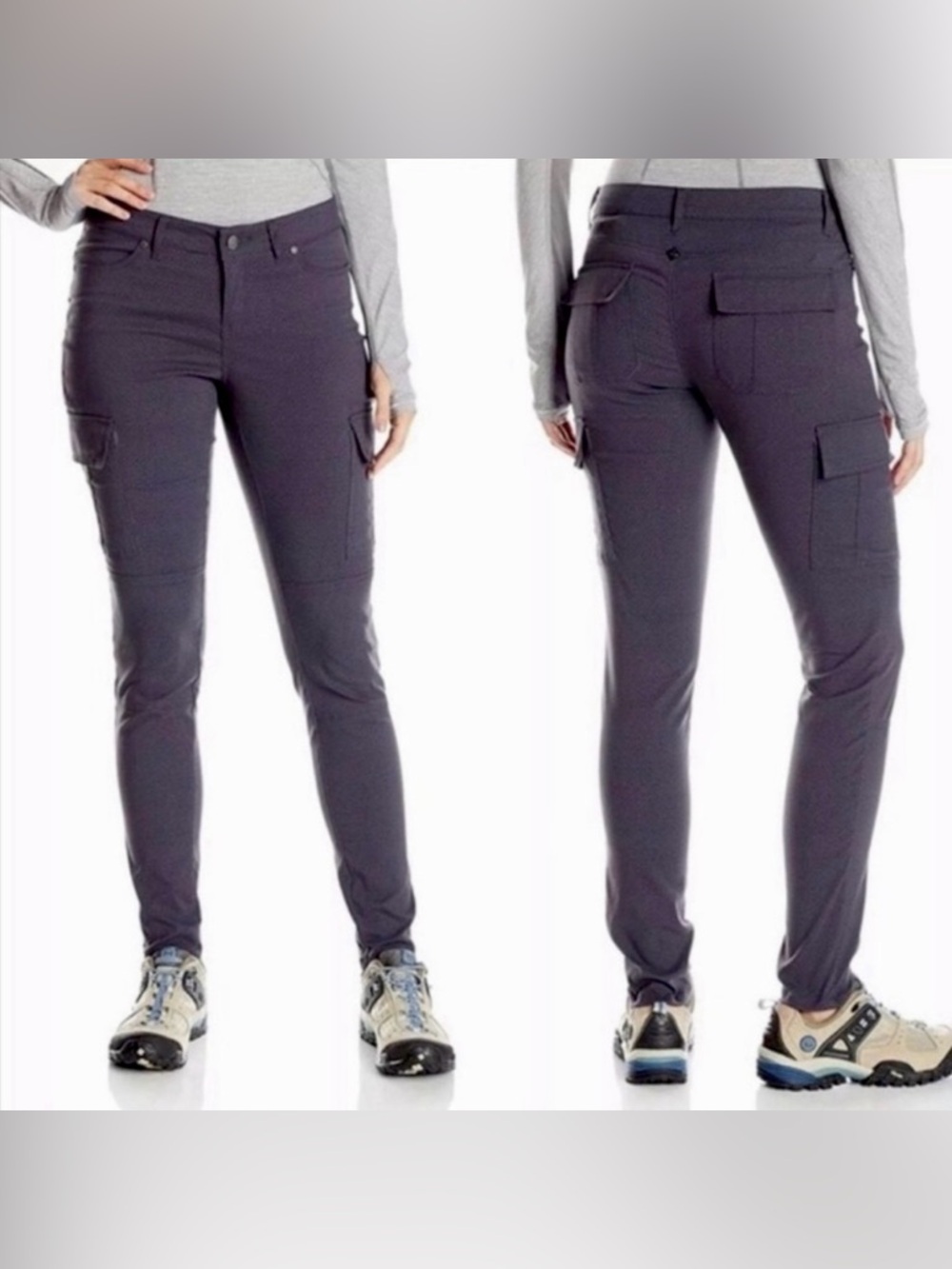 Prana Meme Cargo Skinny Pant Gray Stretch Zion Quartz Hiking Quick Dry Size 8